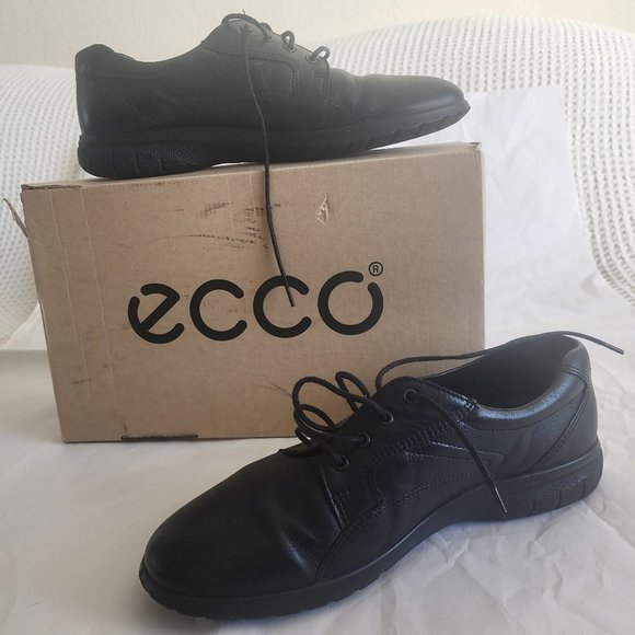 Ecco Shoes Ecco Womens Leather Black Laceup Comfort Shoes Sz 4